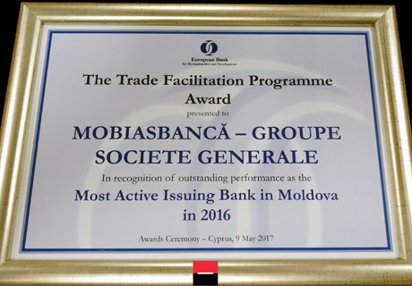 MOBIASBANCA - THE MOST ACTIVE ISSUING BANK IN MOLDOVA IN 2016 MOBIASBANCA - THE MOST ACTIVE ISSUING BANK IN MOLDOVA IN 2016
